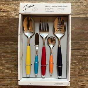 NIB Fiesta 5 Piece Hostess Set Serving Utensils Flatware rainbow masquerade